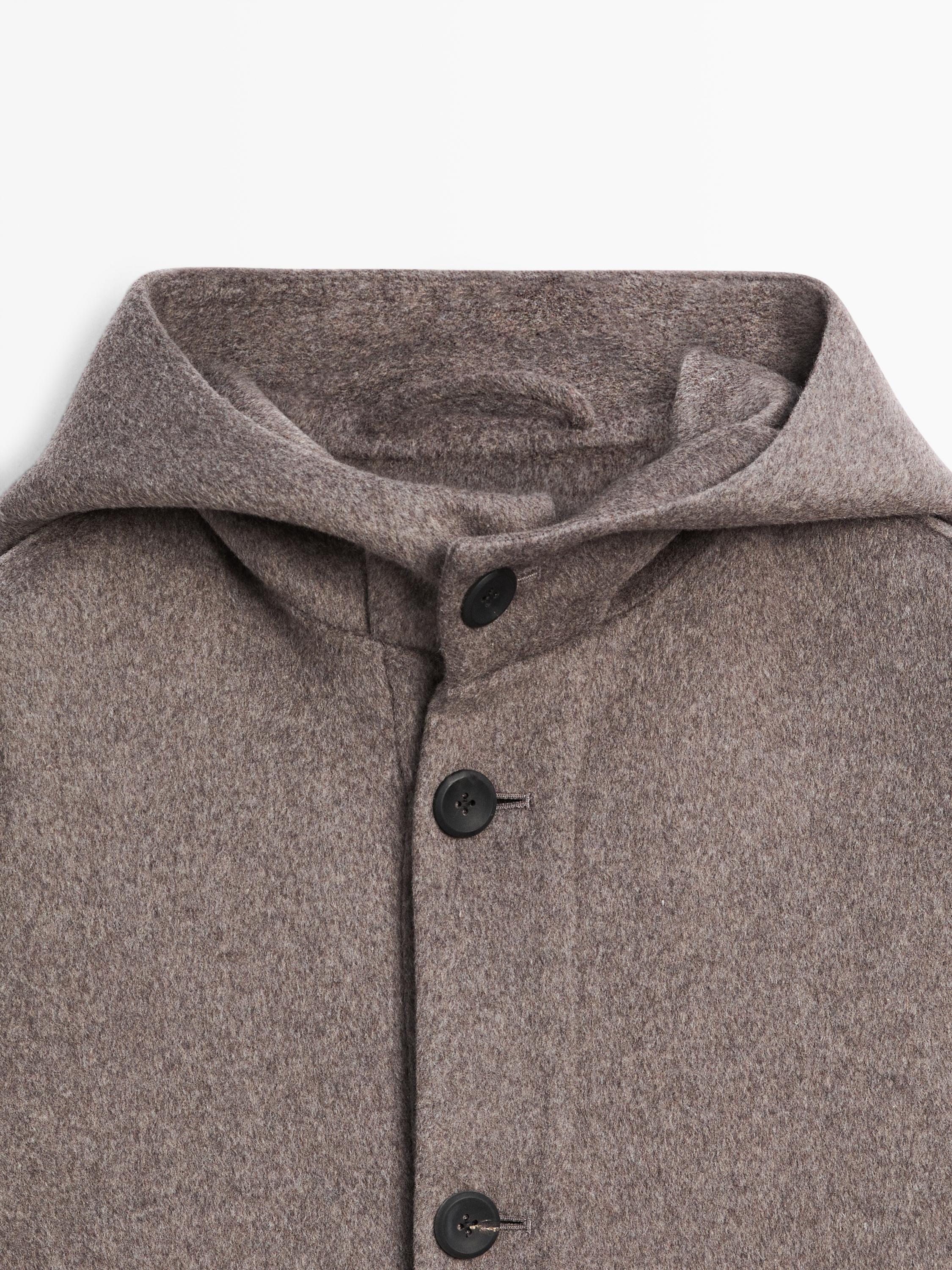 Manteau court à capuche en laine mélangée